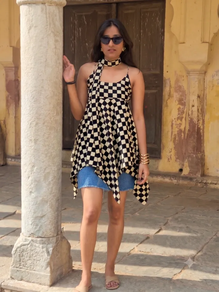 Checkmate Handkerchief Kurti - 100% Cotton