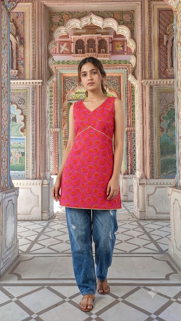 Pink Fruity kurti - 100% Cotton (S)