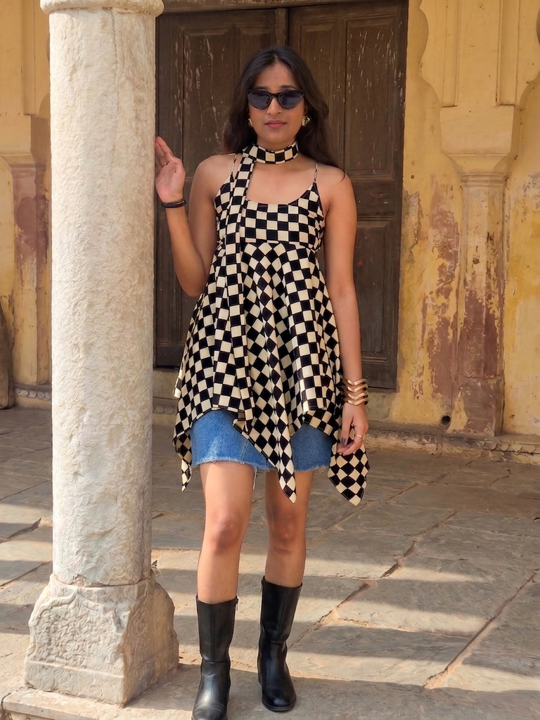Checkmate Handkerchief Kurti - 100% Cotton