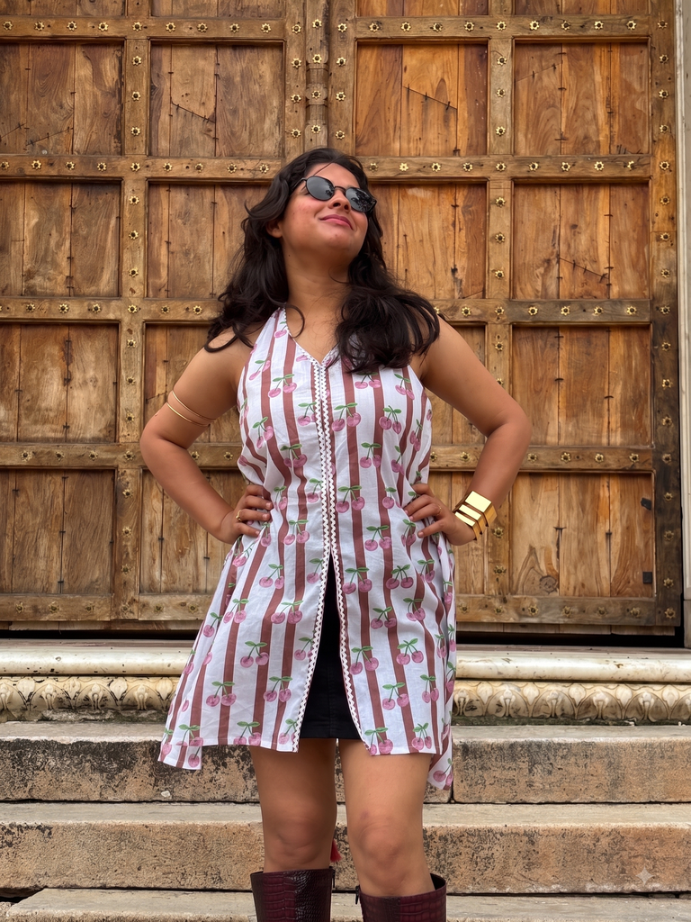 Cherry on Top Backless Kurti - 100% Cotton
