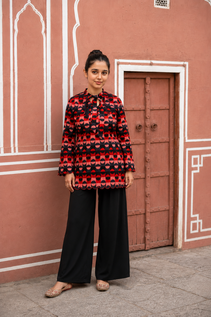 Retro Geo-Chic Kurti - 100% Cotton